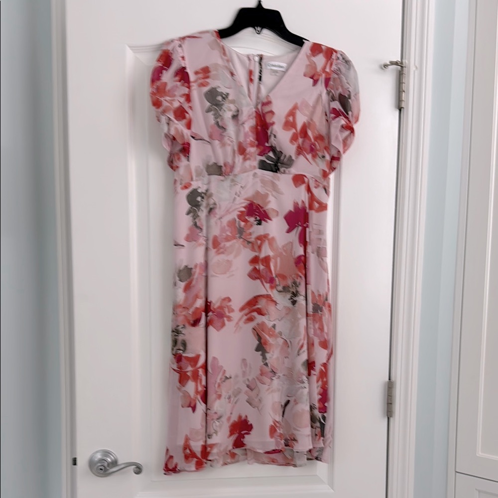 Calvin Klein Pink Puff Sleeve Sheath Dress
